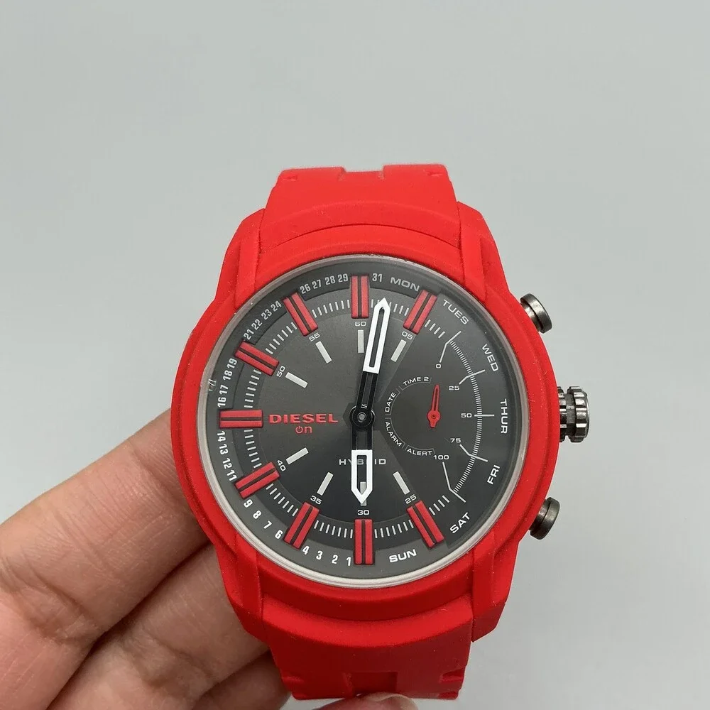 Diesel On Armbar Hybrid Smartwatch Mens Watch 44mm Red Silicone New Battery